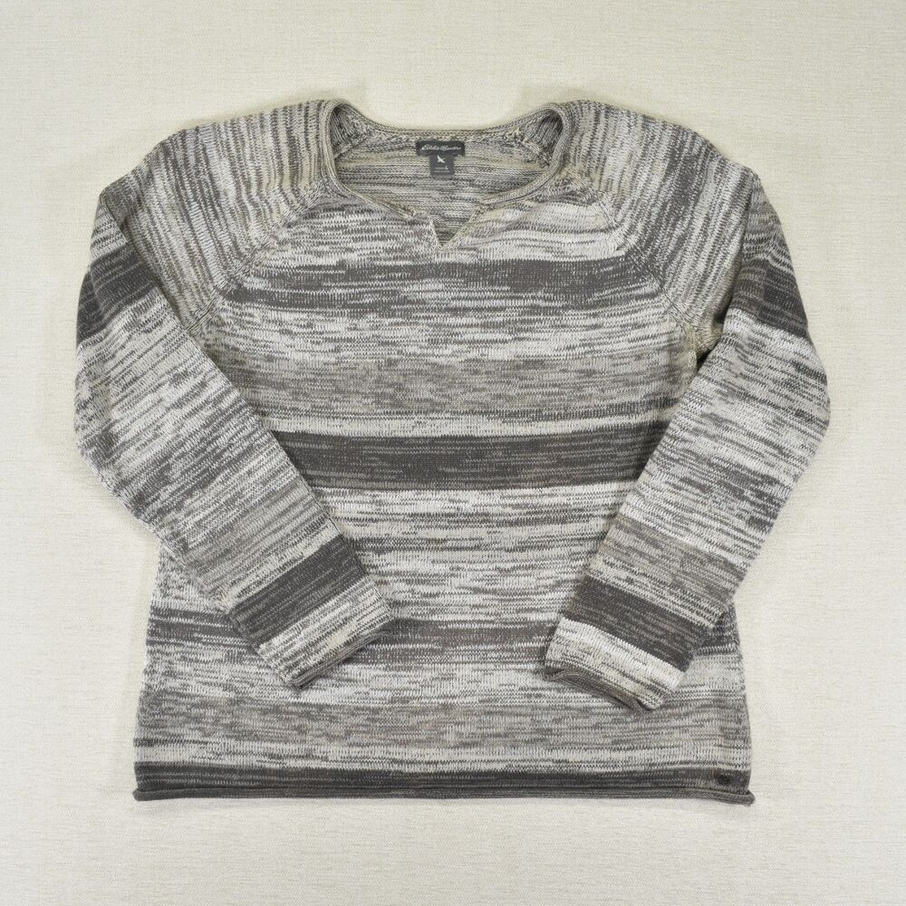 Eddie Bauer Rolled Neck Sweater Womens Large Gray Stripes